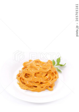 エビ風味のトマトクリームソース 幅広麺のパスタ タリアテッレ 明るい背景 エビ風味のトマトクリームソース 幅広麺のパスタ タリアテッレ 明るい背景 103703181