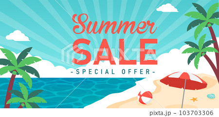 SUMMER SALE (サマーセール・夏のセール) ベクターバナーイラスト (横長サイズ) 103703306