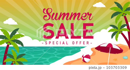 SUMMER SALE (サマーセール・夏のセール) ベクターバナーイラスト (横長サイズ) SUMMER SALE (サマーセール・夏のセール) ベクターバナーイラスト (横長サイズ) 103703309