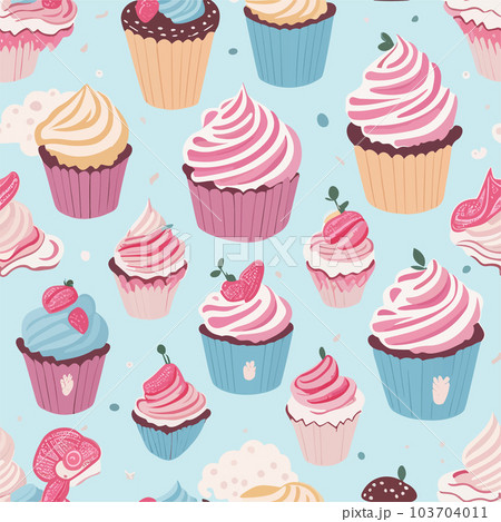 Cupcakes colorful pastel seamless pattern background 103704011