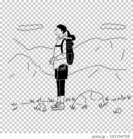 一個女人爬山的矢量線圖 103704709