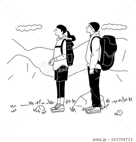登山をする男女のベクター線画 登山をする男女のベクター線画 103704713