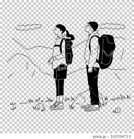 登山をする男女のベクター線画 登山をする男女のベクター線画 103704713