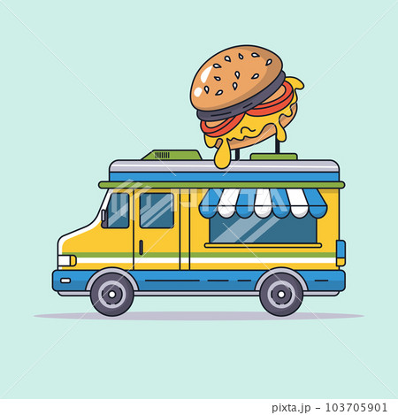 food truck yellow bus selling burgers vector illustration food truck yellow bus selling burgers vector illustration 103705901