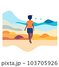 The boy is walking along the coast. Summer mood. Holidays at sea 103705926