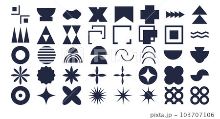 Set geometric shapes contemporary modern trendy elements basic forms isolated on white background, futuristic figures, minimal abstract 103707106