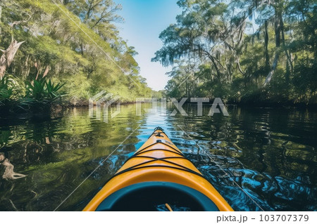 Kayaking photo realistic illustration - Generative AI. 103707379