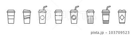 Set of Coffee Paper Cup line shapes, thin line design vector illustration 103709523
