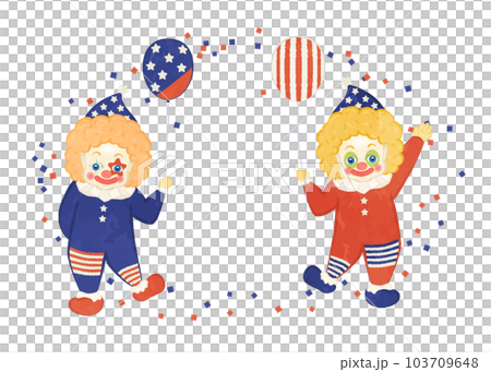 Illustration set of a cute clown dressed as an American flag pattern 103709648