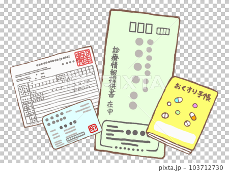 Items to bring with you when you first visit a psychiatric institution Health insurance card Medication notebook Medical information provision certificate Independence support medical care recipient certificate 103712730