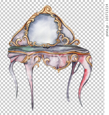 Wooden dresser for fairy. Watercolor hand drawn illustration . Perfect for greeting card, poster, wedding invitation, party decor. Wooden dresser for fairy. Watercolor hand drawn illustration . Perfect for greeting card, poster, wedding invitation, party decor. 103713154