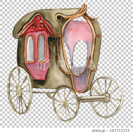 Magic coach for fairy. Watercolor hand drawn illustration . Perfect for greeting card, poster, wedding invitation, party decor. Magic coach for fairy. Watercolor hand drawn illustration . Perfect for greeting card, poster, wedding invitation, party decor. 103713155