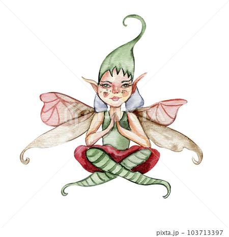 Forest elf with magic wings. Watercolor hand...のイラスト素材 [103713397] - PIXTA