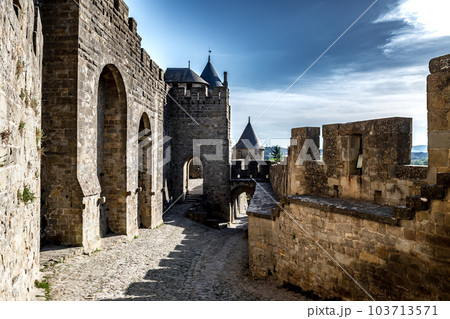 Spectacular Ancient Fortress Of Medieval City Carcassonne In Occitania, France 103713571