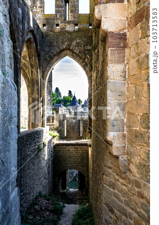 Spectacular Ancient Fortress Of Medieval City Carcassonne In Occitania, France 103713583