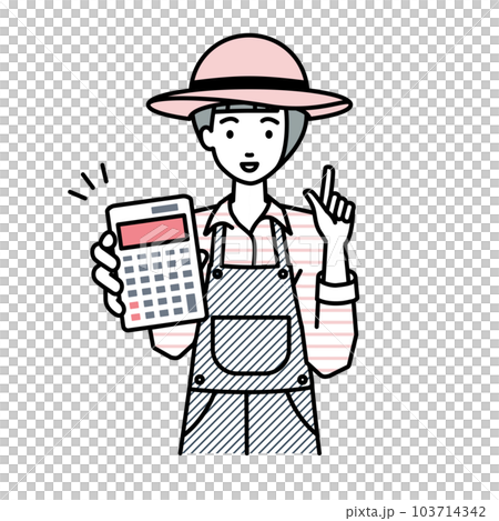 A farmer woman standing and holding a calculator and showing it to us 103714342