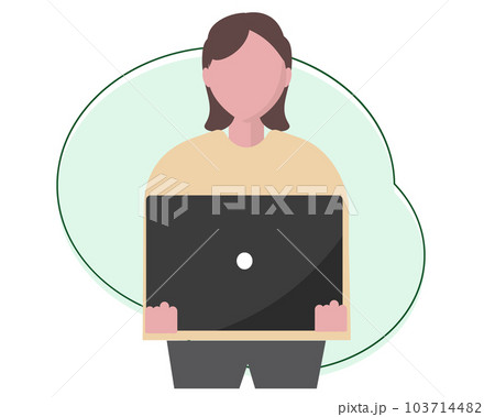 ノートパソコンを持つwebデザイナーの女性。プレゼン、エンジニア、発表。ベクターイラスト 103714482