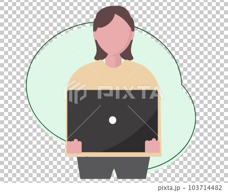 ノートパソコンを持つwebデザイナーの女性。プレゼン、エンジニア、発表。ベクターイラスト 103714482