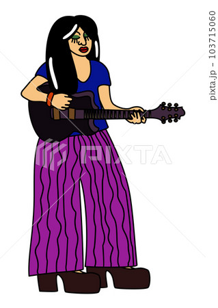 Retro girl with guitar. Vector illustration isolated on white background. 103715060