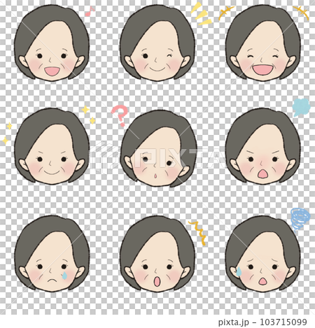 50s female illustration facial expression set 103715099