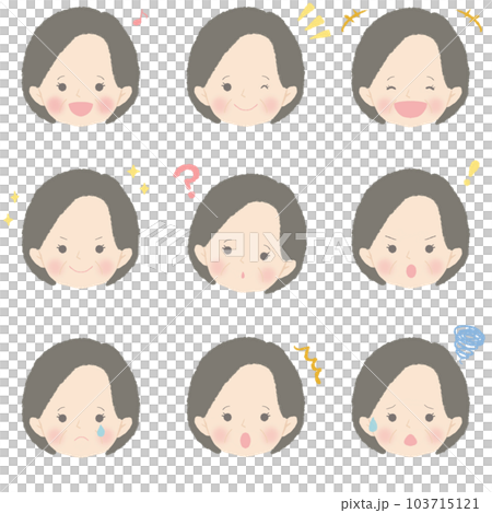 50's female illustration facial expression set soft series 103715121