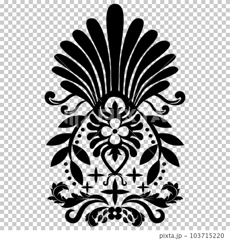 Vintage damask baroque ornament with floral retro antique style. Acanthus pattern foliage swirl design element wedding decoration. 103715220