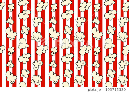 Popcorn seamless pattern on red and white color striped background. vector illustration cartoon style 103715320