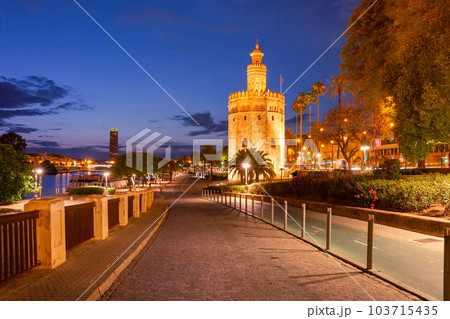 Torre del Oro at sunset in Seville, Spain Torre del Oro at sunset in Seville, Spain 103715435