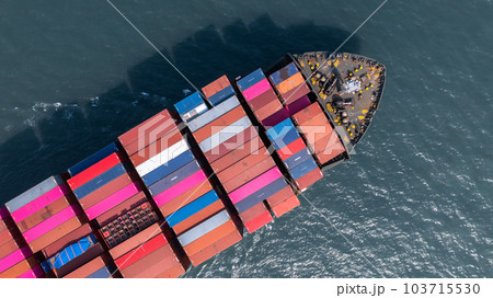 Aerial view container cargo ship, Global business import export logistic and transportation freight shipping of international by container cargo ship in the open sea, Container cargo vessel freight 103715530