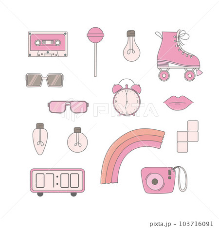 Retro 70s-80s style groovy elements set. Cartoon funky vector stickers. 103716091