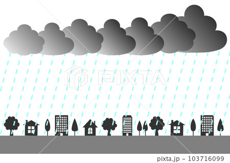 線状降水帯のイメージ。大雨、梅雨のイラスト。 線状降水帯のイメージ。大雨、梅雨のイラスト。 103716099