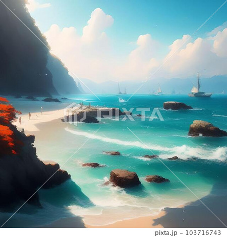 船と海岸のイラスト 103716743