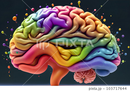 Colorful human brain splashing with paint. - Stock Illustration