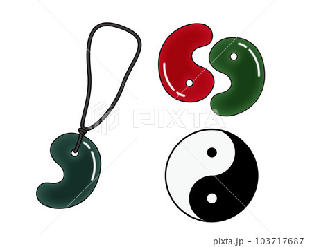 シンプルな勾玉とネックレスのイラストセット（主線あり） 103717687