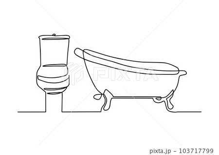 One continuous drawn single artistic line of the doodle sketch of the toilet and bathroom. Vector illustration 103717799