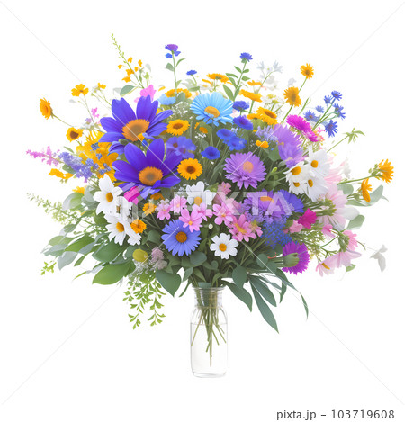 花瓶に入ったワイルドフラワーの花束。 生成型 AI。 透過PNG 103719608