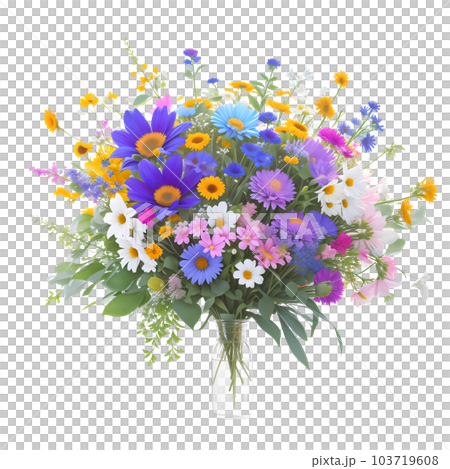 花瓶に入ったワイルドフラワーの花束。 生成型 AI。 透過PNG 103719608