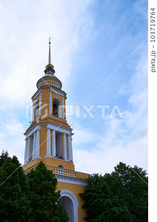 Kolomna, Russia - May 30, 2023: High ancient bell tower in the Kolomna Kremlin against the sky 103719764