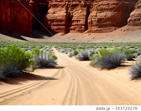 Desert footpath drawing with Pantone colors. 103720276