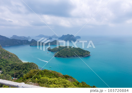 tropical paradise,Bird eye view of Angthong national marine park, koh Samui, Suratthani, Thailand. 103720884