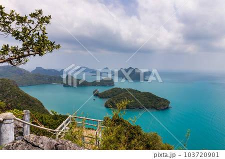 tropical paradise,Bird eye view of Angthong national marine park, koh Samui, Suratthani, Thailand. tropical paradise,Bird eye view of Angthong national marine park, koh Samui, Suratthani, Thailand. 103720901
