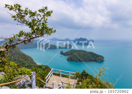 tropical paradise,Bird eye view of Angthong national marine park, koh Samui, Suratthani, Thailand. tropical paradise,Bird eye view of Angthong national marine park, koh Samui, Suratthani, Thailand. 103720902