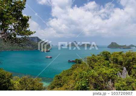 tropical paradise,Bird eye view of Angthong national marine park, koh Samui, Suratthani, Thailand. tropical paradise,Bird eye view of Angthong national marine park, koh Samui, Suratthani, Thailand. 103720907