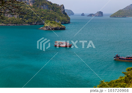tropical paradise,Bird eye view of Angthong national marine park, koh Samui, Suratthani, Thailand. 103720908