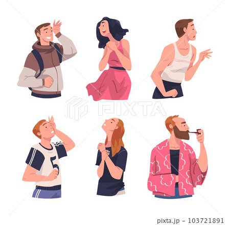 People Character Looking at Something Interesting with Different Face Expression Vector Set 103721891