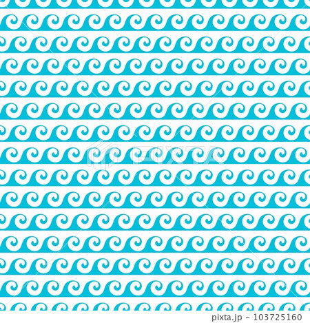 Sea and ocean surf waves seamless pattern. Wavy ornament, nautical and marine vector background, textile and fabric summer print or backdrop with blue water curly waves pattern 103725160
