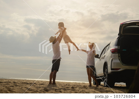 Happy family having fun on beach, Family travel on summer vacation Happy family having fun on beach, Family travel on summer vacation 103726804