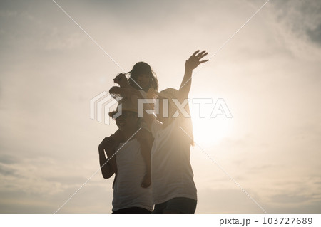 Happy Asian family travel on beach on holiday 103727689