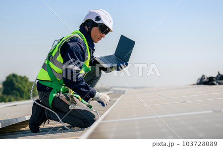 Professional engineer technician with safety helmet checking system Professional engineer technician with safety helmet checking system 103728089