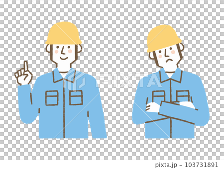 Men wearing work clothes and wearing helmets_color Men wearing work clothes and wearing helmets_color 103731891
